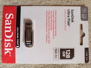 Stick SanDisk Ultra Flair 128 GB, USB 3.2 Gen 1 Type A, high speed 150 MBs, METALIC - NOU, SIGILAT