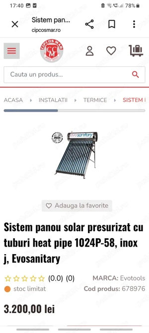 Boiler solar prexurizat 150litri ,18 tuburi