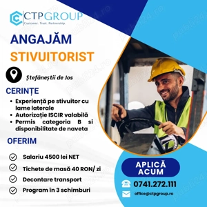 ANGAJAM Stivuitorist - 4500 lei+beneficii flexibile+decont transport
