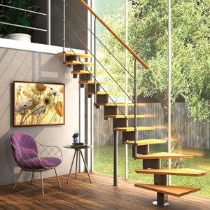 Scara modulara London - metal central + lemn fag, cu palier