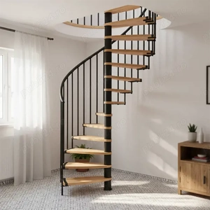Scara interioara spirala Claria - metal + lemn fag - imagine 2