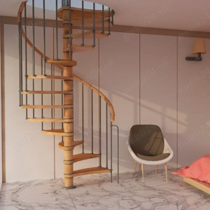 Scara Larissa - spirala din fag, balustrada lemn, kit complet