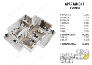 Apartament 3 camere, 2 băi, 2 terase, bloc nou , zona Casa Somesana - imagine 8