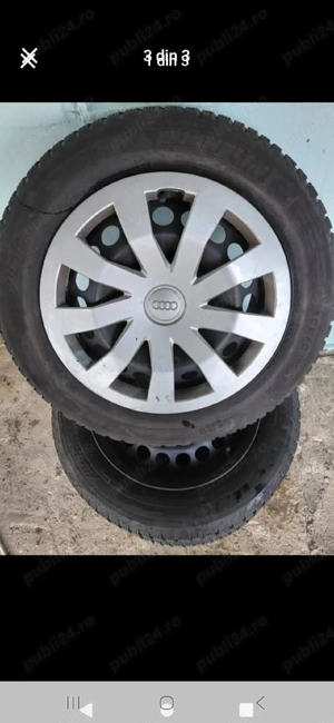 Vând 4 jante cu cauciucuri M+S Michelin in stare foarte bună. 185/60/15 +4 capace Audi - imagine 3