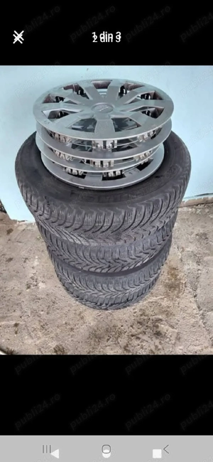 Vând 4 jante cu cauciucuri M+S Michelin in stare foarte bună. 185/60/15 +4 capace Audi - imagine 4