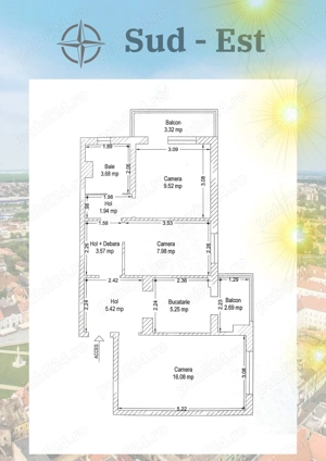 Apartament 3 camere de decomandate etaj 3 amenajat integral cu 2 balcoane - imagine 17