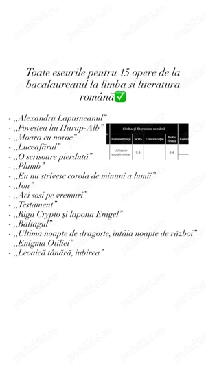 eseuri complete si structurate bac limba si literatura romana