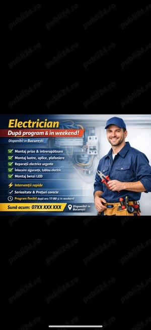  Electrician   intervenții rapide după program & în weekend 