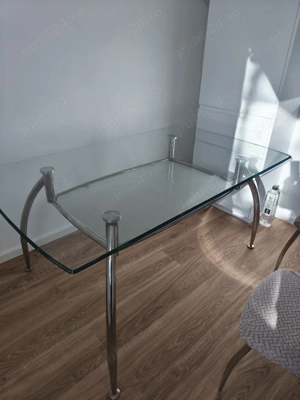 Masa de stcl  si inox 90 150cm cu scaune