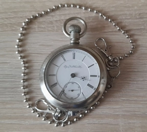 Ceas de buzunar Elgin B.W.Raymond pentru caile ferate RR Grade cu 15 rubine in inele de aur+ lant - imagine 2