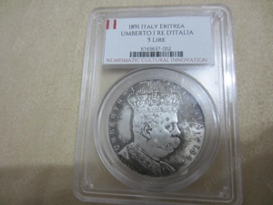 Moneda argint 5 lire 1 taler - Umberto I Re d'Italia, 1891, colonia Eritrea