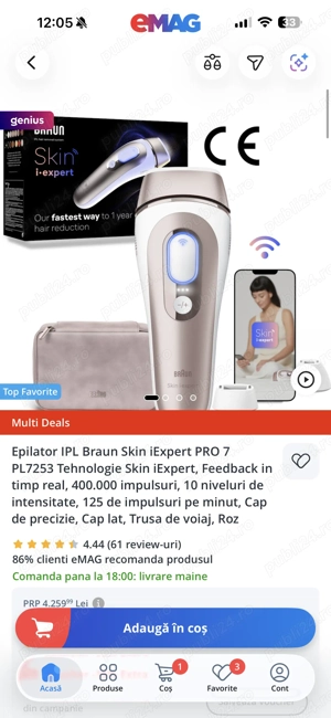 Epilator IPL Braun Skin iExpert PRO 7 PL7253 