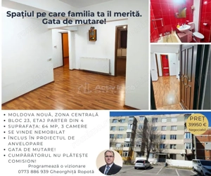 Apartament 3 camere decomandat, Bl. 23, Parter, Moldova Noua