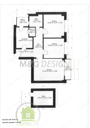 Etaj 2, Spitalul Judetean-Girocului 3 camere - imagine 12