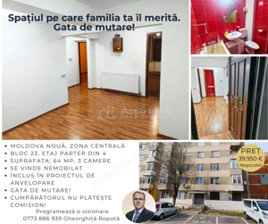 Apartament 3 camere decomandat, Bl. 23, Parter, Moldova Noua