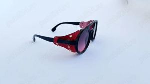 Ochelari de soare Rotunzi Steampunk Rosii cu Piele ecologica