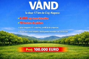 Vand la 17 km de Cluj-N 4800mp intravilan + 10 hecatre padure
