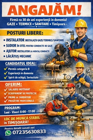 Cautam Instalatori - munictori calificati instalatii - Sudori - gaze termice sanitare - Permis cat.B - imagine 2