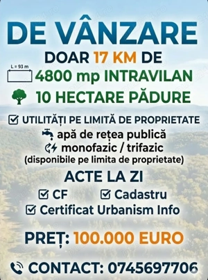 Vand la 17 km de Cluj-N 4800mp intravilan + 10 hectare padure