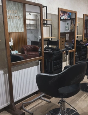   Mobilier profesional salon   oglindă 2 fețe, scaun coafor, scafă spălat  
