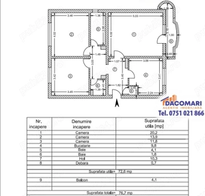 Apartament 3 camere decomandat, 76 mp, etaj 2 8, Micro 20.   0% comision pentru cumpărător