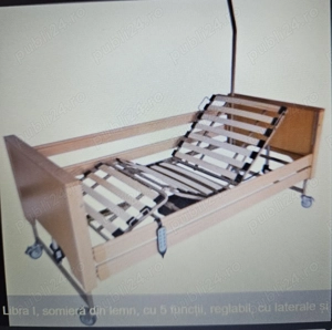 Vand pat electric medical Libra pentru bolnavi cu somieră din lemn, 5 funcții, reglabil