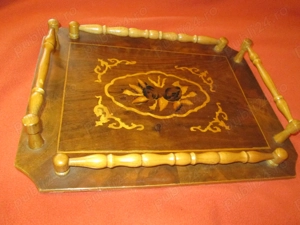 Artizanat, Romania Perioada Comunista. Tava superba din lemn, cu intarsie