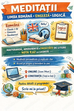 Meditații Limba Română, Engleză și Logică   online & fizic (Constanța)