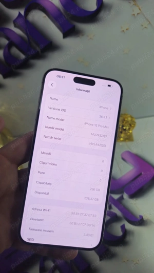 iPhone 15 Pro Max 256GB Baterie:84%.Pre  fix!