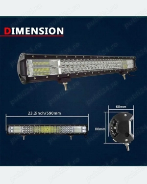 Led bar 23" 59cm 324w 3 randuri de led 7D Suv, Atv, Jeep gros rezistent !  - imagine 3