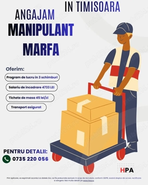 HPA recruteaza Manipulant marfa pentru o fabrica germana din Timisoara din industria de automotive.