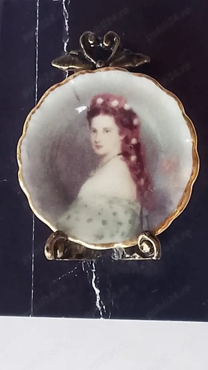 Miniatură Porțelan Reutter - Portret Împărăteasa Sisi, Aur 24K