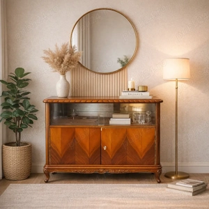 Comoda Vintage cu Vitrina; Comoda cu 2 usi si ornamente 