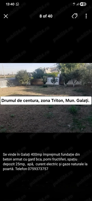 Se vinde teren intravilan în Mun. Galați, construibil, intabulat, zona Triton   