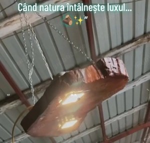 Lustră UNICAT Lemn Masiv nuc- Pendul Rustic Industrial - Spoturi LED