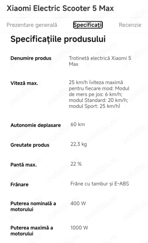 Trotineta Xiaomi 5 max autonomie de 60km si viteza de 25km h. - imagine 3