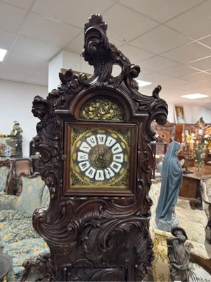 Ceas de podea din lemn masiv   sculptura manuala, mecanism westminster