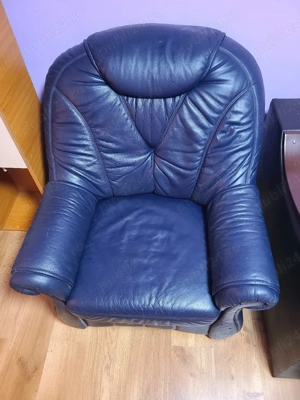 fotoliu rotativ din piele albastru - imagine 3