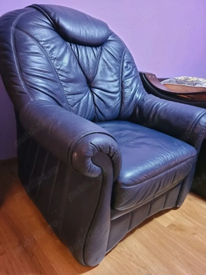 fotoliu rotativ din piele albastru - imagine 2