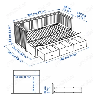  HEMNES Cadru divan cu 3 sertare, alb, 