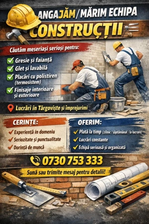 Angajez muncitori în domeniul construcțiilor!