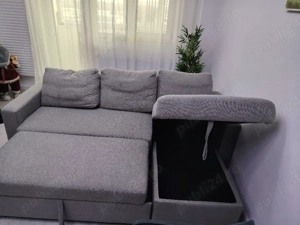 Canapea colțar extensibilă gri cu ladă depozitare  - imagine 3