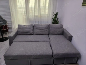 Canapea colțar extensibilă gri cu ladă depozitare  - imagine 2