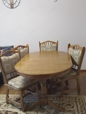 set masa lemn masiv + 6 scaune lemn masiv tapitate