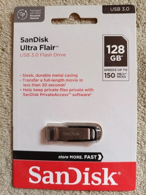 Stick SanDisk Ultra Flair 128 GB, USB 3.2 Gen 1 Type A, high speed 150 MBs, METALIC - NOU, SIGILAT
