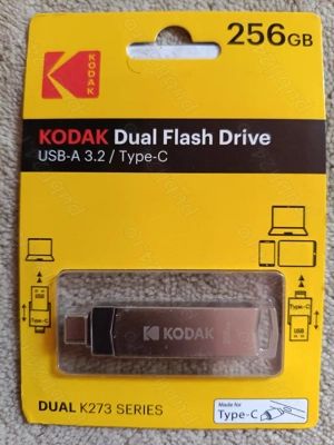 Stick KODAK K273 256 GB, Dual Flash Drive USB-A 3.2 Gen 1 & Type C, 150 MBs, METALIC - NOU, SIGILAT