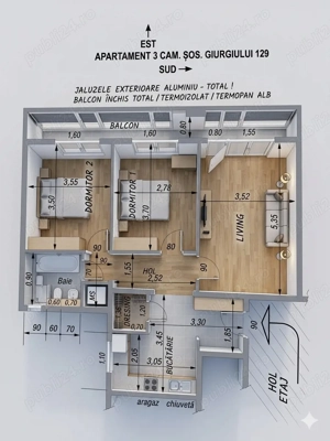 Apt. 3 camere decomandat 70mp Sos.Giurgiului 129 bl.2A, sector 4