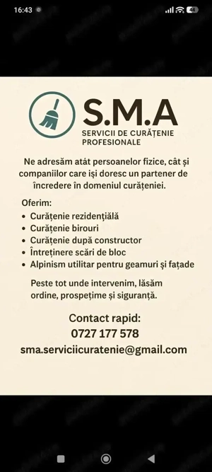 Sma servicii de curățenie  si alpinism utilitar 
