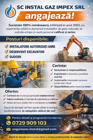 Sc Instal Gaz Impex SRL Angajează! 