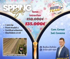 FILM! Teren intravilan 7.500 mp, deschidere dubla, DN11 (E574), Cernat, Covasna